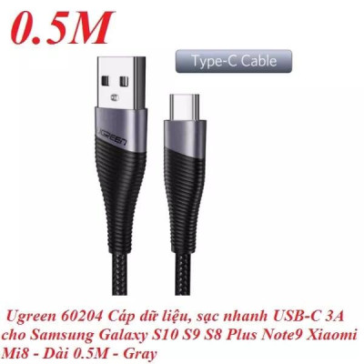 Ugreen UG60204ED022TK 0.5 Màu Xám Cáp USB-A sang Type C sạc nhanh - HÀNG CHÍNH HÃNG