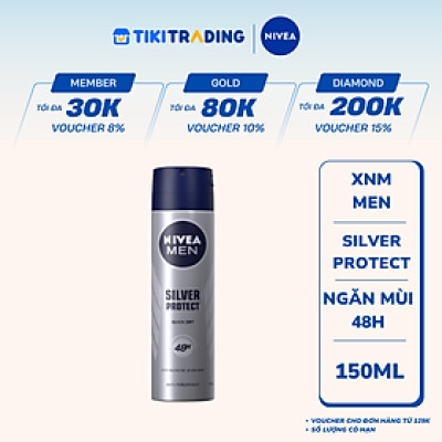 Xịt Ngăn Mùi NIVEA MEN Silver Protect Phân Tử Bạc Giảm 99.9% Vi Khuẩn Gây Mùi (150ml) - 82959