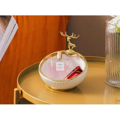 Bát Sứ Đựng Kẹo Phụ Kiện Decor 2022 | Âu Sứ Decor Kẻ Vàng Kim Vân Nổi Hình Hươu Mạ Vàng ( Hàng Có Sẵn )