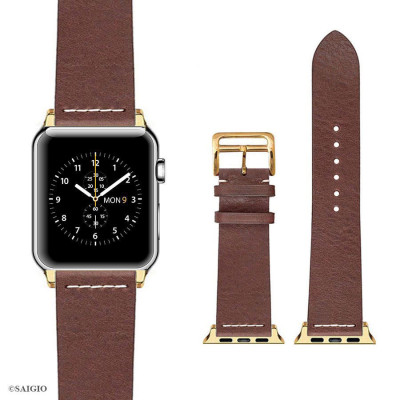Dây Da Apple Watch 41mm 40mm 38mm, Chất Liệu Da Bò Cao Cấp, Phong Cách Vintage Thread Hoài Cổ, Đơn Giản Và Tinh Tế, Tương Thích Các Phiên Bản Series 10/9/8/7/6/5/4/3/2/1/SE/SE2 - Hàng Chính Hãng SAIGIO