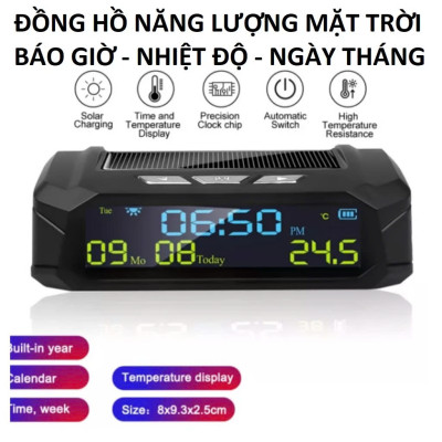 Đồng Hồ Báo Giờ Xe Hơi Ô Tô Năng Lượng Mặt Trời 3in1: Nhiệt Độ, Ngày Tháng - Mẫu Mới Loại Tốt