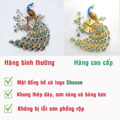 Đồng Hồ Treo Tường Con Chim Công Khổng Tước xanh A68 Trang Trí hiện đại kim trôi