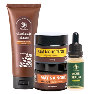 Bộ trắng da, sạch mụn nám toàn diện Wonmom (Sữa rửa mặt+Kem nghệ tươi+Serum mụn+Mặt nạ nghệ)