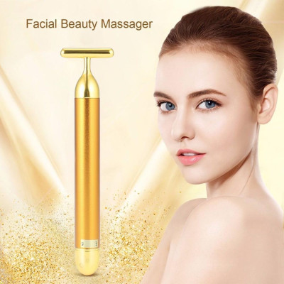 Cây lăn mát xa mặt nâng cơ xi mạ vàng 24K, máy massage mặt giúp giảm nếp nhăn (có hàng sẵn) (Hàng Chính Hãng) B08