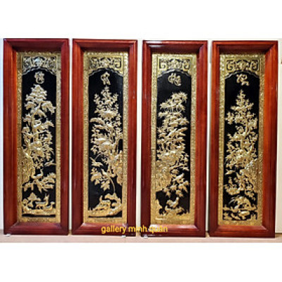 BỘ TỨ QUÝ ĐỒNG VÀNG LIỀN TẤM THÚC GÒ THỦ CÔNG ( TÙNG CÚC TRÚC MAI) KHỔ 40cm*120cm