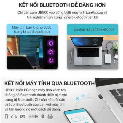 Bộ chuyển đổi Bluetooth TP-Link UB500 USB Nano Bluetooth 5.0, Hỗ trợ Windows 11/10/8.1/7, hàng chính hãng