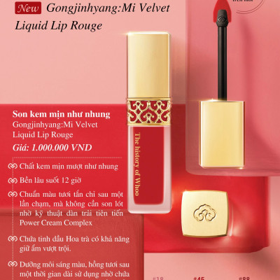 Son kem lì Whoo Velvet Liquid Lip Rouge mini - Màu đỏ gạch (brick rosee)