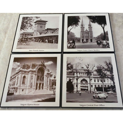  (HCM) Tranh treo tường Hà Nội xưa trang trí decor quán bộ 4 tấm kèm đinh chuyên dụng