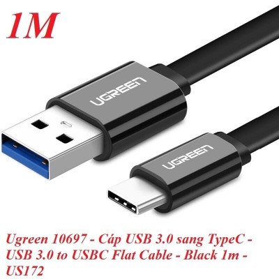Ugreen UG10697US172TK 1M màu Đen Cáp USB TypeC sang USB 3.0 cáp dẹt - HÀNG CHÍNH HÃNG