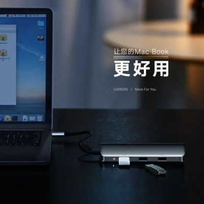 Ugreen UG50319CM163TK Bộ chuyển đổi TYPE C sang 3 USB 3.0 + HDMI + VGA + hỗ trợ nguồn TYPE C - HÀNG CHÍNH HÃNG