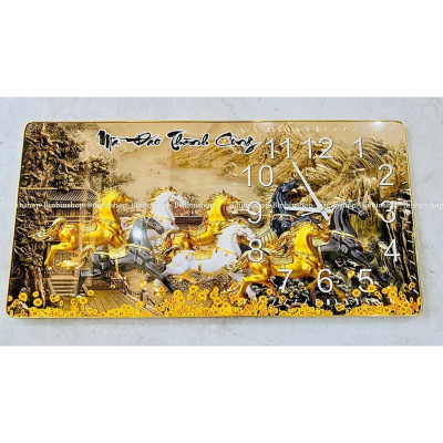 (CÓ ẢNH THẬT) Tranh đồng hồ tráng gương treo tường mã đáo thành công tranh phong thủy