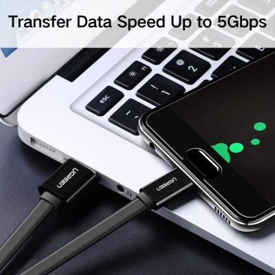 Ugreen UG10697US172TK 1M màu Đen Cáp USB TypeC sang USB 3.0 cáp dẹt - HÀNG CHÍNH HÃNG