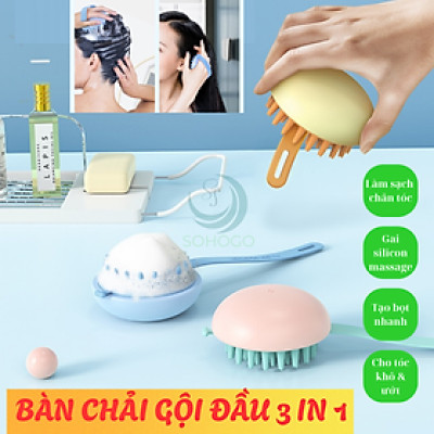 Lược Gội Đầu Massage Da Đầu Silicon- Bàn Chải Gội Đầu Thông Minh 3 trong 1- Lược Silicon Massage Tạo Bọt Gội Đầu- Cọ Gội Đầu Thư Giãn Da Đầu- Lược Gội Tạo Bọt Đa Năng Cho Tóc & Da