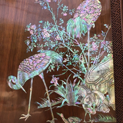 Tranh treo tường  gũ gụ ,tích hồng hạc  khảm ốc đỏ siêu đẹp kt 70×50x5cm 