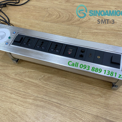 Hộp điện âm bàn họp, bàn văn phòng Sinoamigo SMT-3, xoay 180 độ,  tích hợp sạc không dây
