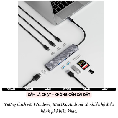 Hub chuyển đổi chia cổng USB-C 8in1 sạc nhanh 100W trang bị 2 USB 3.0 + 3 PD Type-C + Micro SD SD + HDMI 4K@60Hz hiệu WIWU Travel cho Macbook Laptop cho iPhone - Hợp kim nhôm, đa năng để vừa sạc vừa xuất màn hình và truyền dữ liệu  - Hàng nhập khẩu