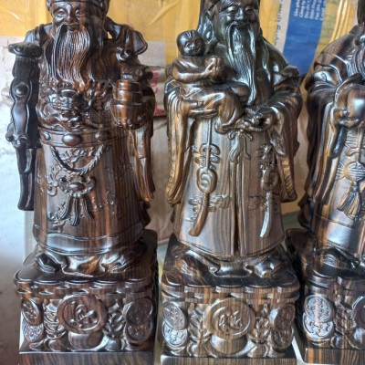 BỘ TƯỢNG PHẬT TAM ĐA PHÚC LỘC THỌ BẰNG GỖ MUN HOA KT CAO 30×11×9CM 