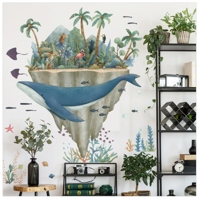 Sticker Giấy Dán Tường Decal Dán tường Tranh Dán Tường Trang Trí Tường Mẫu Cá Voi Xanh Và Bán Đảo Sở Thú ZH-1018