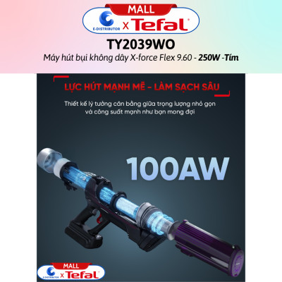 Máy hút bụi không dây X-force Flex 9.60 TY2039WO - Tím - Hàng Chính Hãng - - Công suất: 250W  - Đầu hút: 100AW  - Thời lượng pin: 45 phút