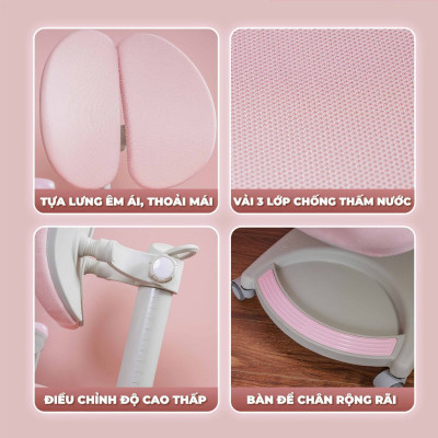 Ghế học sinh chống gù đa năng Juno sofa nâng hạ chiều cao tay gạt CT G06 có khóa bánh trọng lực, xoay 360 độ