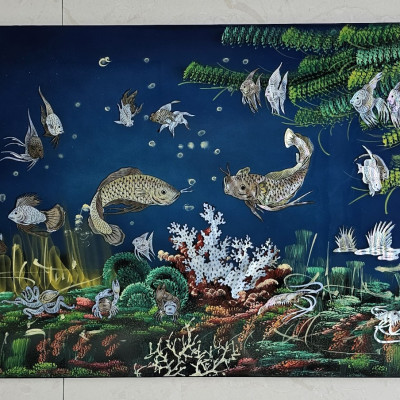 Tranh sơn mài Khảm cừ chìm hàng cao cấp size 40x60 cm thích hợp trang trí, làm quà tặng,...