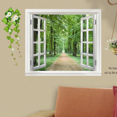 Decal dán tường kết hợp Bụi Tre - Cửa Sổ AM9104-AY823 [ Size Lớn ] 