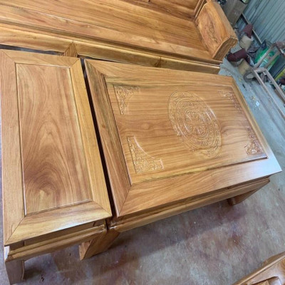 Bộ bàn ghế âu á tay hộp chương cuốn thư vách trơn chọn vân gỗ gõ đỏ 6 món