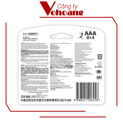 Pin Max 8 + 4 Viên Energizer E92 BP8+4 AAA