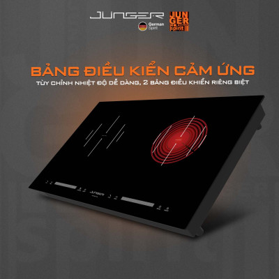 Bếp đôi điện từ hồng ngoại Junger CEJ-204-IF 4200W Không kén nồi Hàng Chính Hãng Bảo Hành 36 Tháng