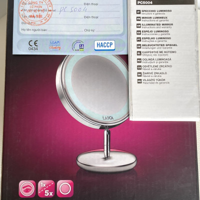 Gương Trang Điểm 2 Mặt Laica PC5004 - Có Đèn LED - Phóng Đại X5 - Hàng Chính Hãng
