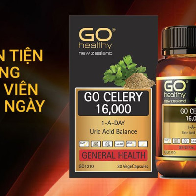 Viên gout nhập khẩu chính hãng New Zealand GO CELERY 16000mg (30 viên) giúp giảm các triệu chứng bệnh gút: giảm uric acid, làm giảm triệu chứng sưng đau do gut