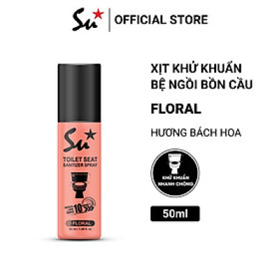 Xịt khử khuẩn bệ ngồi bồn cầu Su Star hương hoa hồng và vani loại bỏ 99.999% vi khuẩn trong 10s 50ml