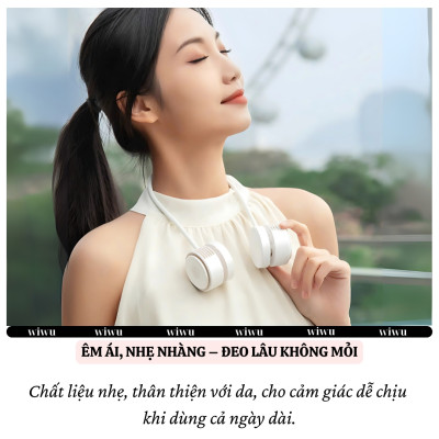 Quạt đeo cổ turbo siêu mát không cánh Pin 1600 mAh hiệu WIWU Twins Wi-FS014 -hạn chế tiếng ồn, siêu nhẹ, đeo êm, công thái học, tích điện sạc, mini cầm tay - hàng nhập khẩu
