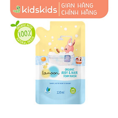 Sữa tắm gội Organic cho bé dạng bọt Lamoon - Túi 220ml 