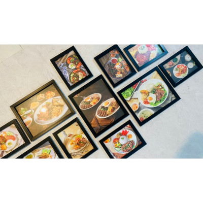 Bộ 11 khung ảnh treo tường trang trí decor quán cơm tấm có sẵn khung và kình kèm đinh treo