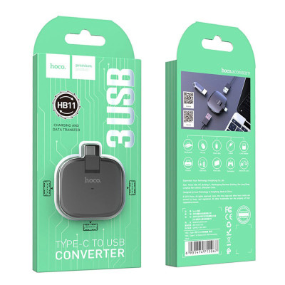 Bộ Chuyển Hoco HB11 Type-C Sang 3 cổng USB 2.0) - Hàng Chính Hãng 