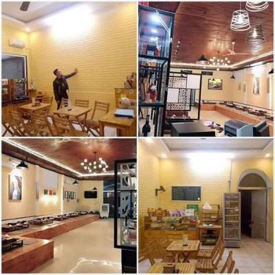 Bộ 5 Tấm Xốp Dán Tường 3D Giả Gạch Vàng Kem 70cmx77cm