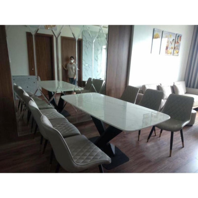Bộ bàn ăn chân X 1m6 + 6 ghế Loft Trám mặt đá ceramic  Thương hiệu Nội Thất Bình Long 