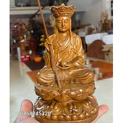 TƯỢNG PHẬT ĐỊA TẠNG VƯƠNG BỒ TÁT BẰNG GỖ BÁCH XANH THƠM NỨC KT CAO 20×12CM