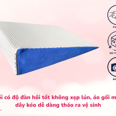 Gối Latex Foam Chống Trào Ngược Cho Người Lớn Kingroll Tặng Kèm Áo Vải Lưới 5D Thoáng Mát Được Bọc Sẵng