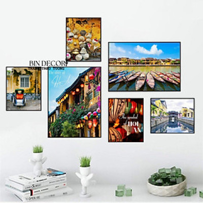 (ẢNH THẬT) Tranh treo tường hội an 3 tranh trang trí decor kèm đinh treo