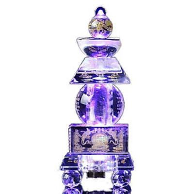 Tháp xá lợi pha lê trắng kèm đế đèn led đổi màu size 14.5cm và 20.5cm