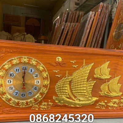 Đồng hồ treo tường khắc chữ thuận buồm xuôi gió gỗ gõ đỏ kt 41×97×4cm 