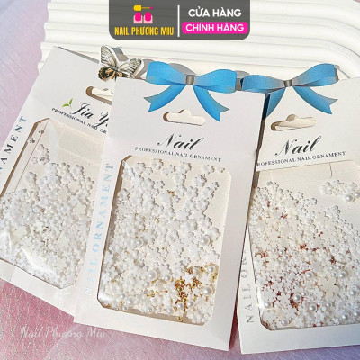 Charm Hoa Nhí Mix Bi Hạt Trai, Trang Trí Móng Làm Nail, Chất Liệu Nhựa Bi Sắt, Tạo Điểm Nhấn Độc Đáo, Hợp Mọi Màu Sơn