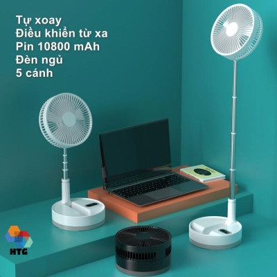 Quạt không dây gấp gọn CYKE P10 tự động xoay, có remote điều khiển, hẹn giờ và kiêm đèn ngủ, 5 cánh, hàng chính hãng