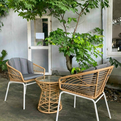Bộ bàn ghế ban công sân vườn Juno Sofa nhựa đan giả mây