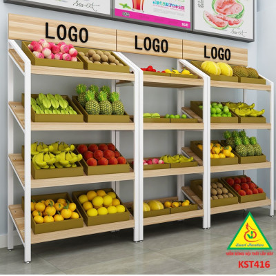 Kệ trưng bày sản phẩm, hàng hóa , kệ trang trí khung sắt mặt gỗ KST416- Nội thất lắp ráp Viễn Đông Adv