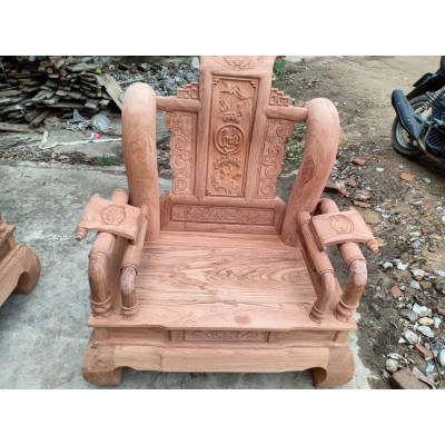 Bộ bàn ghế phòng khách tần thủy hoàng gỗ hương đá tay 12 cột liền