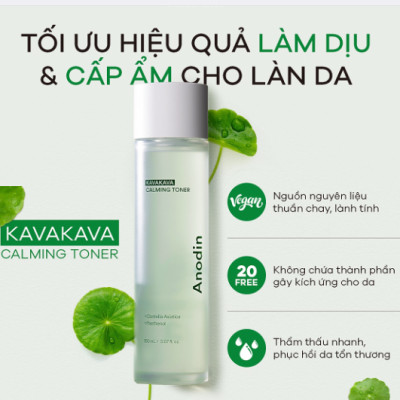 Toner dưỡng da cân bằng làm dịu và cấp ẩm chiết xuất rau má Anodin KavaKava Caliming Toner 150ml - Hàn Quốc
