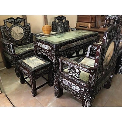Bộ ghế vách gỗ gụ khảm ốc sà cừ đẹp long lanh